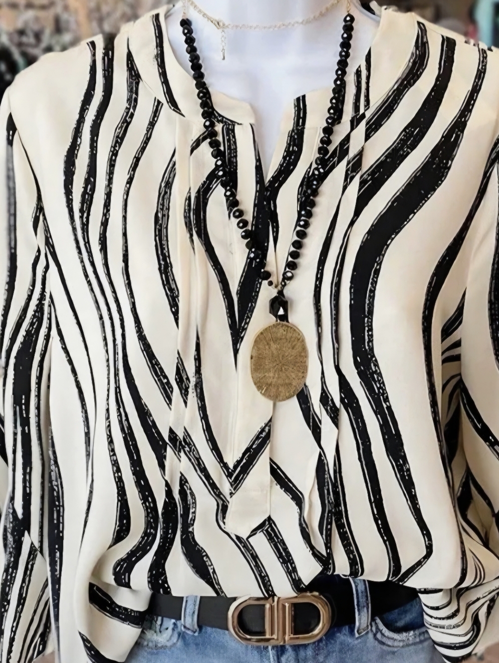 Shein Striped Print Ruffle Sleeve Loose Top